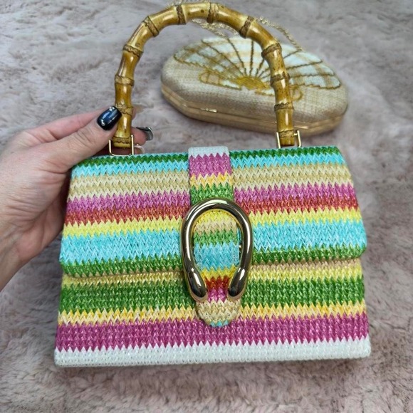 Coastal Vacation Bag Bundle, Bamboo + Shell Clutch Set - Picture 2 of 8